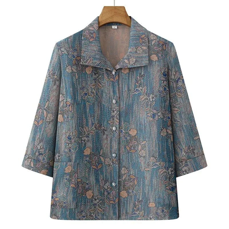 Women's Floral Print 2-Piece Set 3/4 Sleeve Shirt