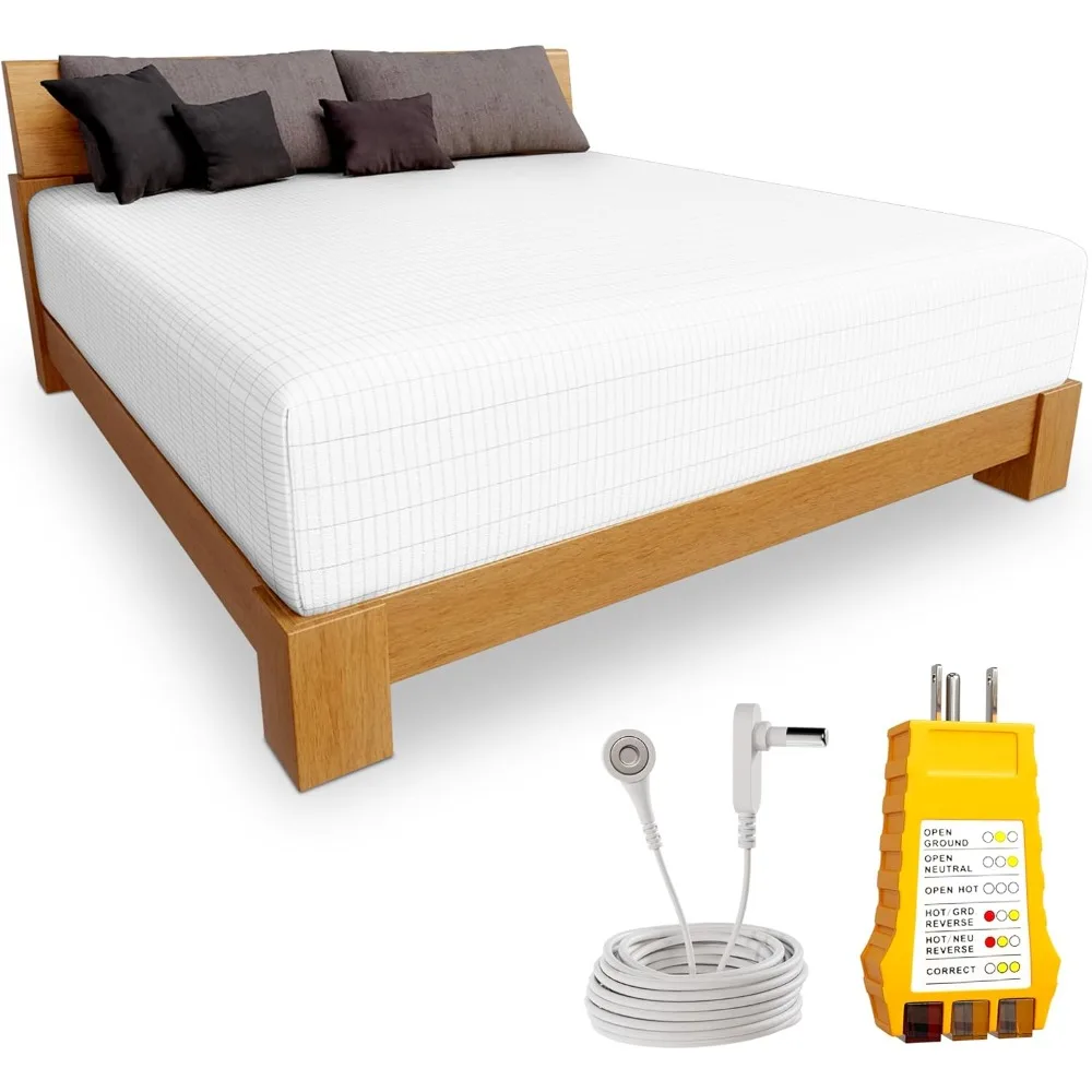 

Grounding Sheets for Earthing - Premium Organic Cotton Grounding Bed Sheets w/ 15ft Cord & Outlet Checker - Machine Wash Deep Po