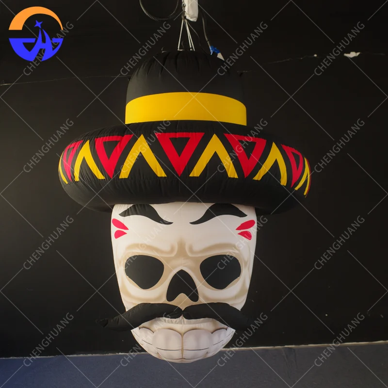 Large Inflatable Calavera with Mustache Art Installation, Promotional Blow up Inflatable for Mall & Event