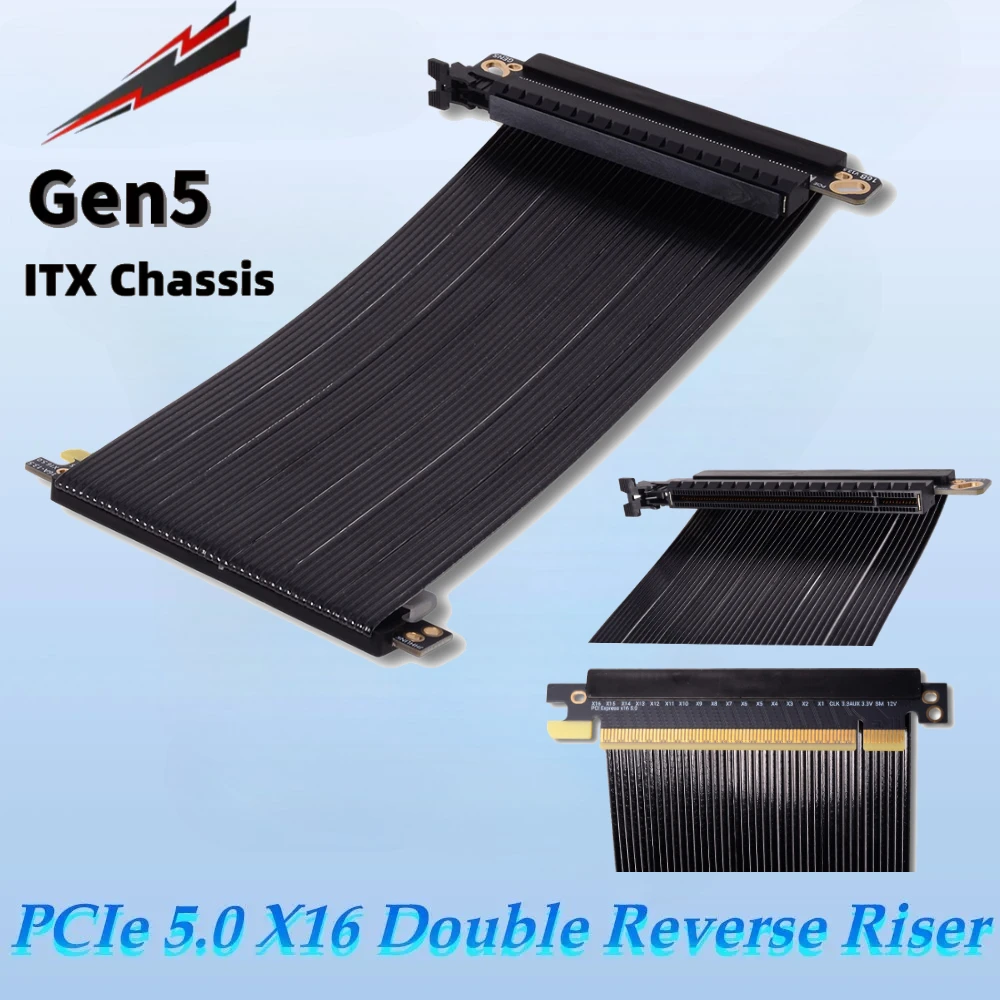 

PCIe 5.0 x16 (64GB/s) Extension Cable-GPU Riser Cable for Graphics Card,Mining Rig,Reverse Dual Side ITX Gaming 4090/5080 7900XT