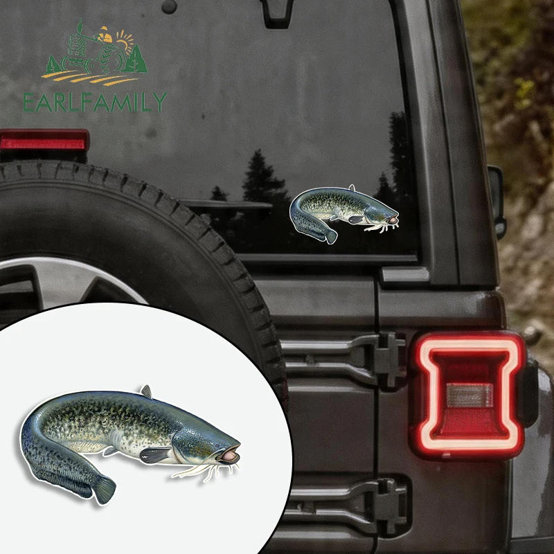 EARLFAMILY 13cm x 7.1cm for Cat Fish Camper Truck Decal Vinyl Car Stickers Waterproof Fashion Occlusion Scratch Decoration