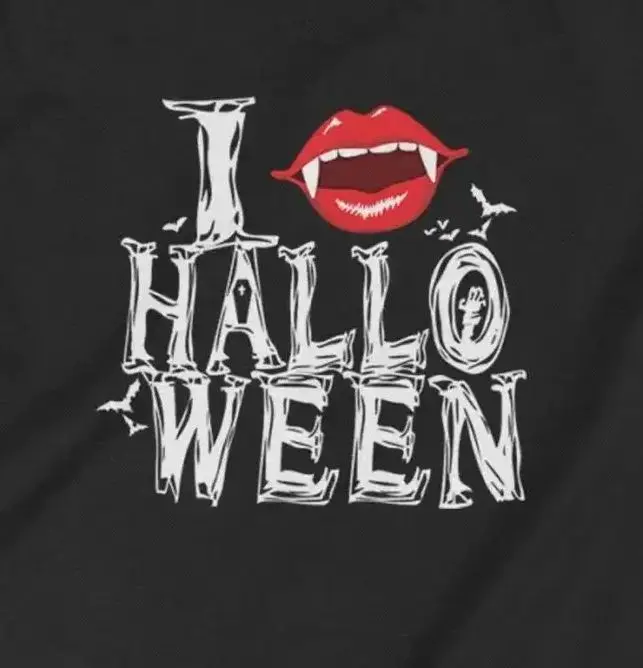 

I Love Halloween Funny Vampire Fangs Halloween Gift T-Shirt 100% Cotton O-Neck Short Sleeve Casual Mens T-shirt Size S-3XL
