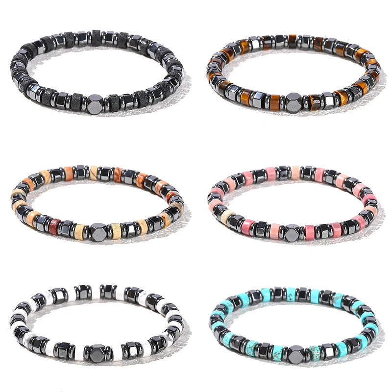 6mm Natural Hematite Stone Spacer Bead Bracelets Women Men Reiki Healing Yoga Meditation Elastic Bracelet Fashion Jewelry Gift