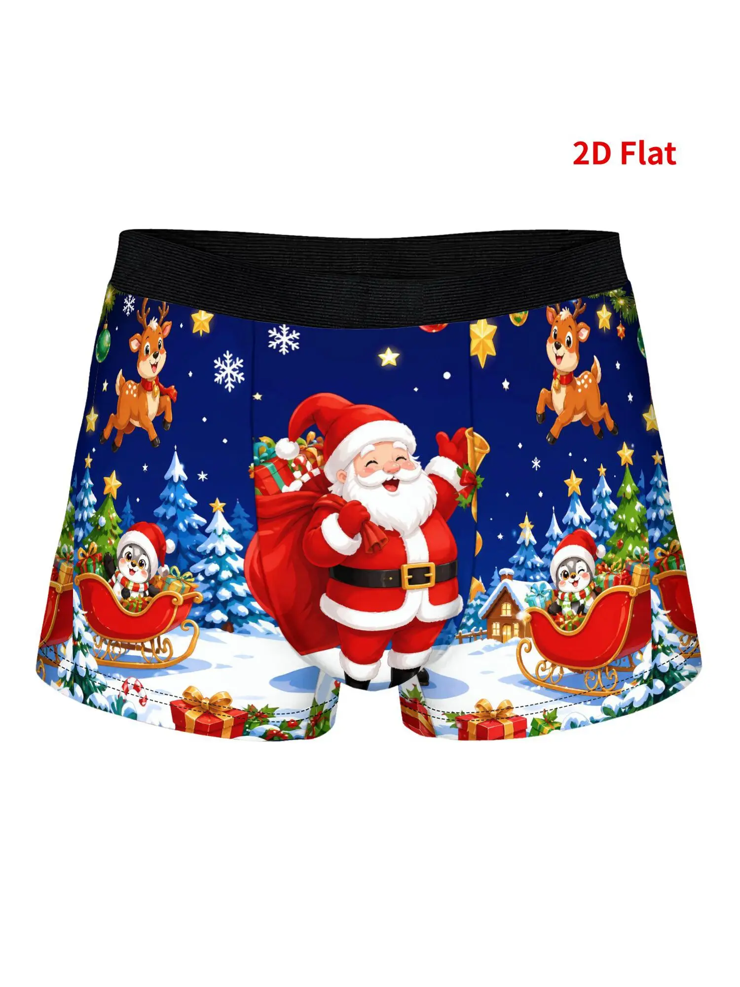 2D Print Design Santa Reindeer Sleigh Men's Boxer Shorts Vibrant Colorful Underwear for Men for Casual & Formal Wear