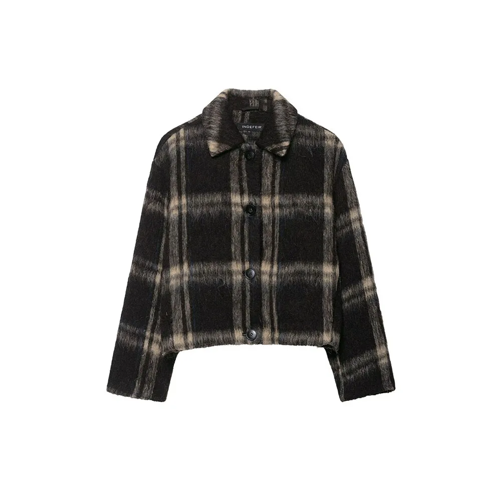 

Осенняя новая женская мода Instagram модная повседневная шерстяная клетчатая куртка куртка