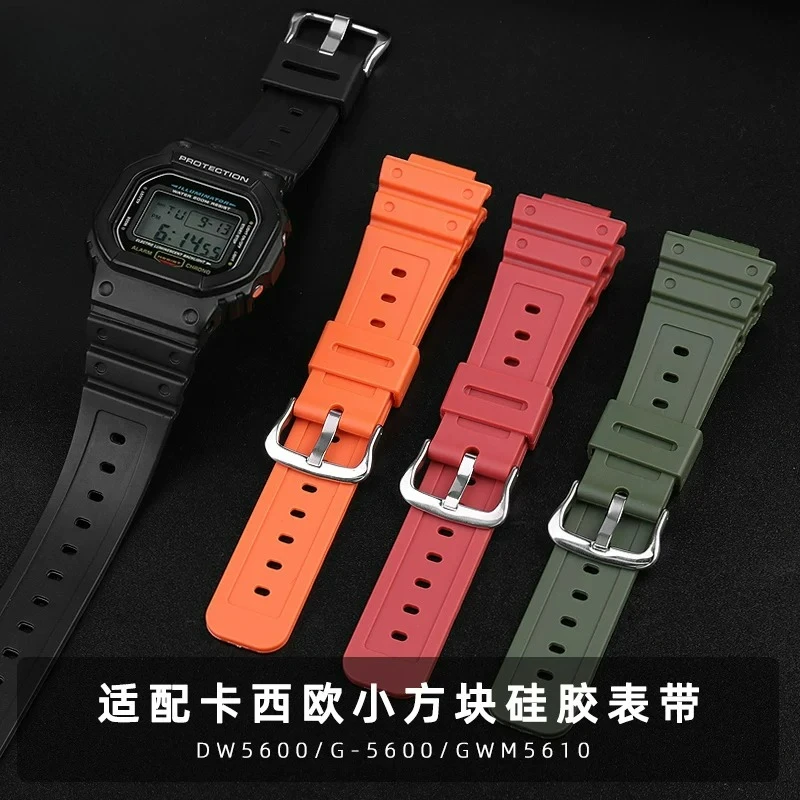 Suitable for Casio Bracelet Small Square Watch DW5600G-5600/GWM5610 Waterproof Silicone Resin Strap 16mm