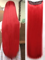 Synthetische 5 Clip In Hair Extensions Lang Recht Kapsel Haarstuk Zwart Bruin Blond 80Cm Natuurlijk Nep Haar Voor Vrouwen