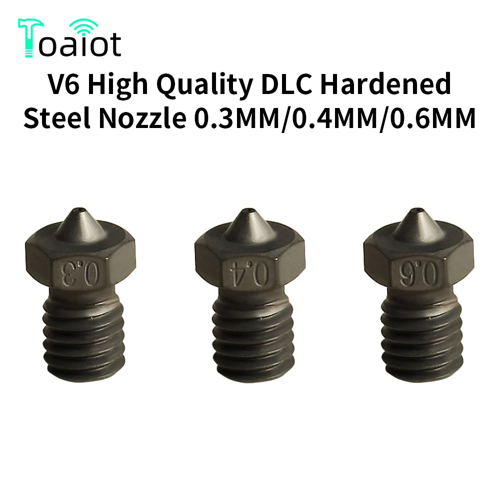 

Toaiot V6 DLC Nozzle Hardened Steel Nozzle 0.3/0.4/0.6mm Nano Coating Nozzle 1.75MM for Ender3 Prusa i3 MK3S+ V6 Hotend Extruder