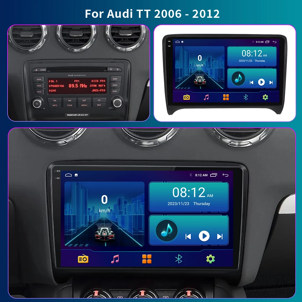 8G 128G Android 15搭載 アウディTT MK2 8J 2006-2014対応 カーラジオ マルチメディア ビデオプレーヤー GPS DSP WIFI オートラジオ 4G 2DIN ステレオ カープレイ