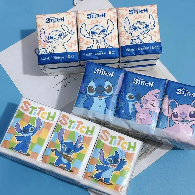 9 Packs/Bag Disney Handkerchief Paper Lilo & Stitch Anime Portable Napkin Disposable Small Package Tissue Toilet Paper