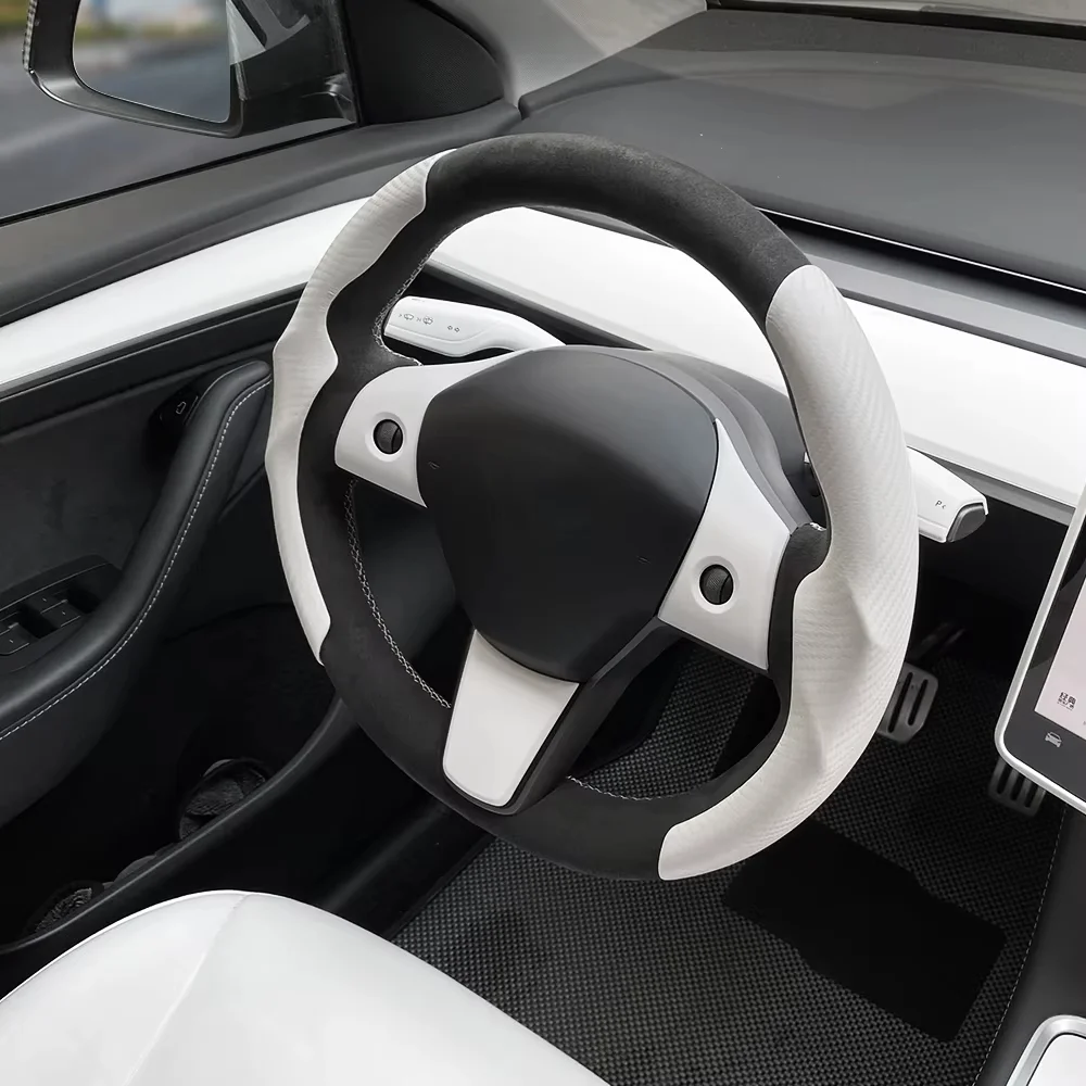 Auto Lenkrad abdeckung für Tesla Modell 3 Auto Panel Verkleidung Rahmen Schaltknauf Abdeckung Modell y Whift Innen aufkleber Zubehör – Detail 1