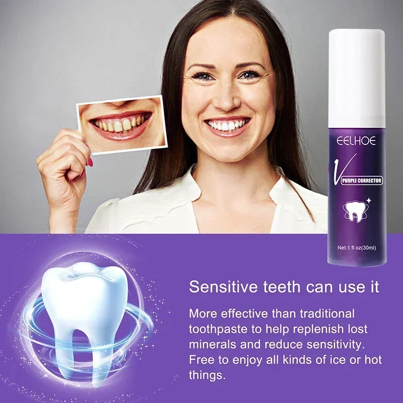 Teeth Whitening Purple Toothpaste Remove Teeth Breath Whitening Brightening Essence Corrector Color Care Oral Stain Free