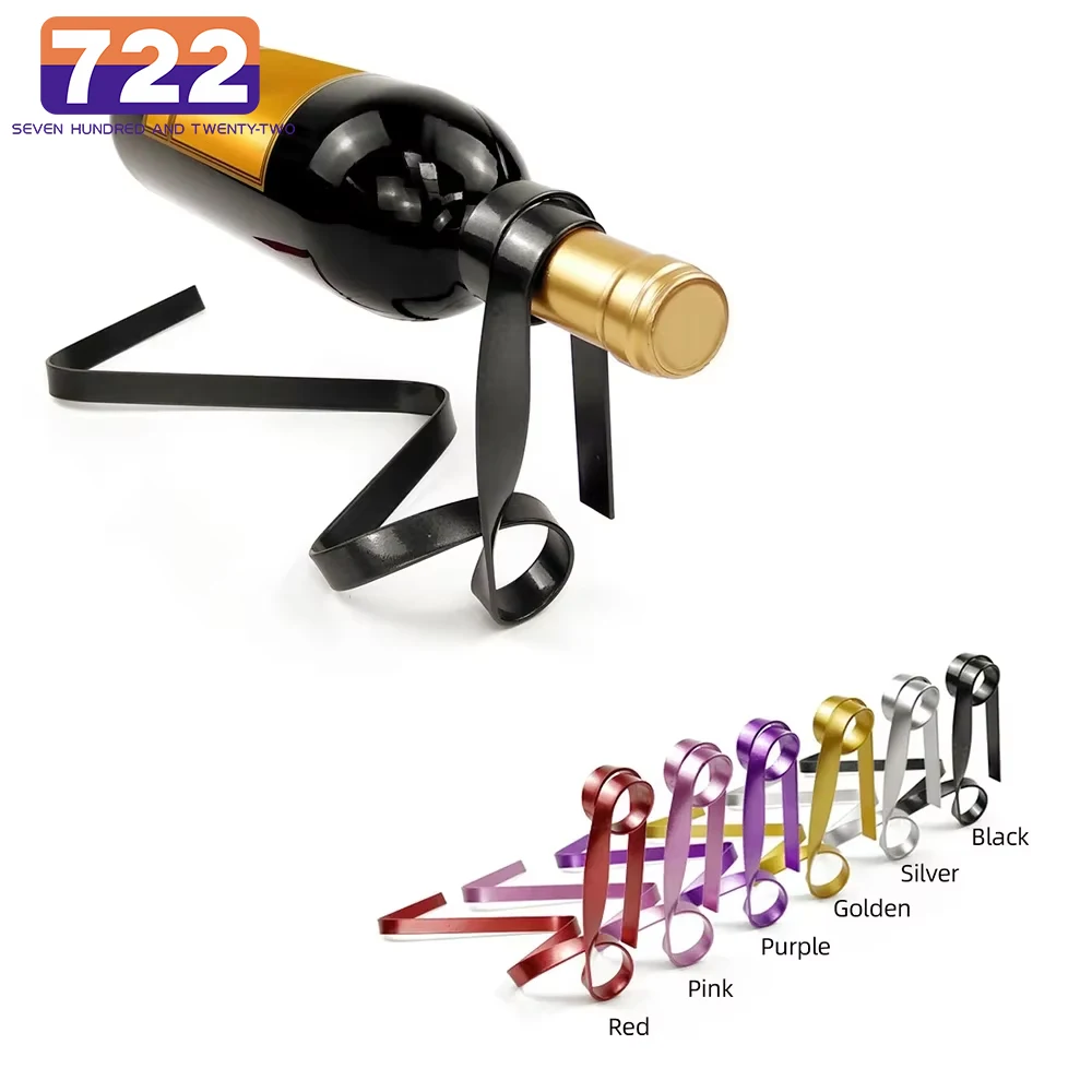 

New Ribbon Iron Wine Bottle Holder Hanging Suspension Colorful Floating Ribbon Wine Rack Stand Bracket Bar Cabinet Home Decor