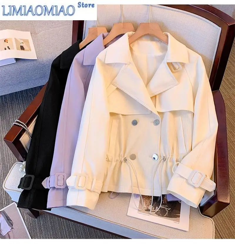 

New Purple Blazer Suit Collar Jacket Women's Short Waistband Hepburn Trench Jacket For Early Spring Autumn Double-Breasted Coat