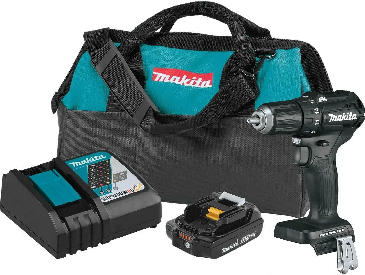 Makita XFD11R1B 18V LXT Kit de broca de driver sem fio sem escova subcompacto de íon de lítio de 1/2" (2,0Ah)