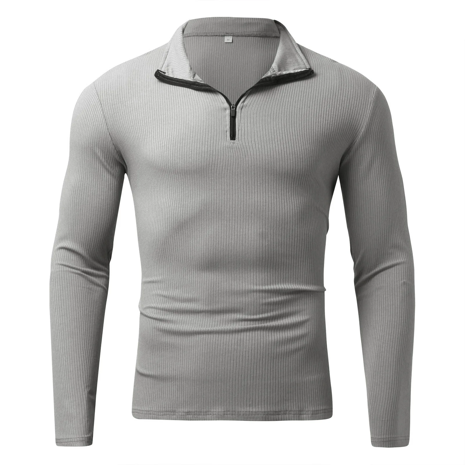 Autumn Men's Half Zip Up POLO shirts Slim Fit Lightweight Outdoor Mock Neck T-shirt Half Turtleneck Vertical stripes Streetwear