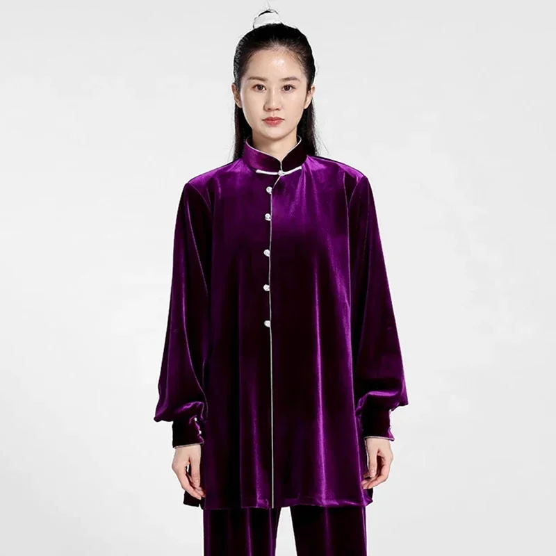 Kun Master Thicken Velvet Taichi Uniform Elegant Winter Martial Arts Suit Kung Fu Clothes Taiji for Women