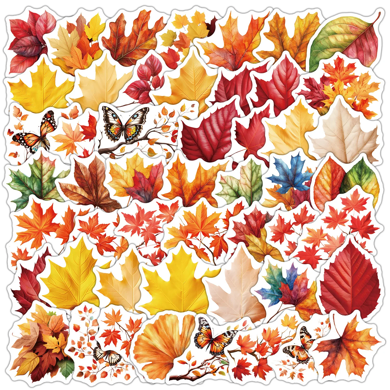 50 PCS Exquisite Autumn Leaf & Butterfly Graffiti Stickers Pack Decorate Luggage Scrapbook Laptop Removable Decals