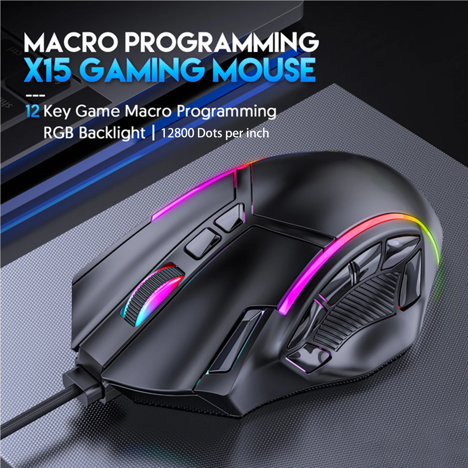 

X15 Gaming Mouse with RGB Lights 12-Key Macro Programmable USB Wired for Computer Laptop