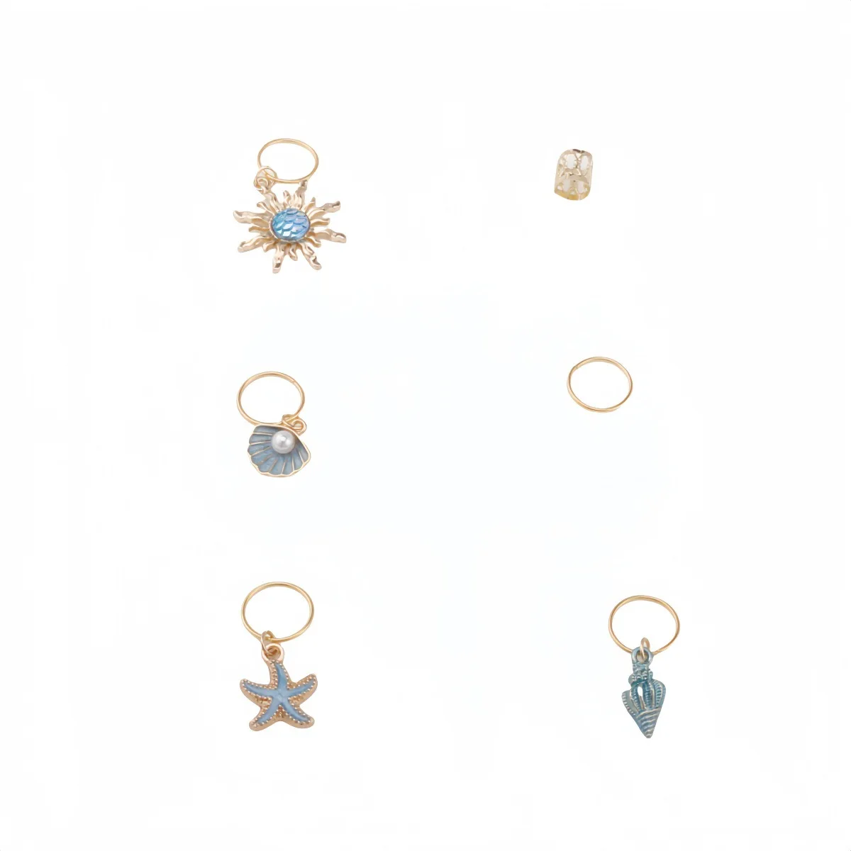 45PCS Baroque Starfish Element Dreadlock Hair Rings Summer Hair Jewelry for Dance Parties & Music Festivals