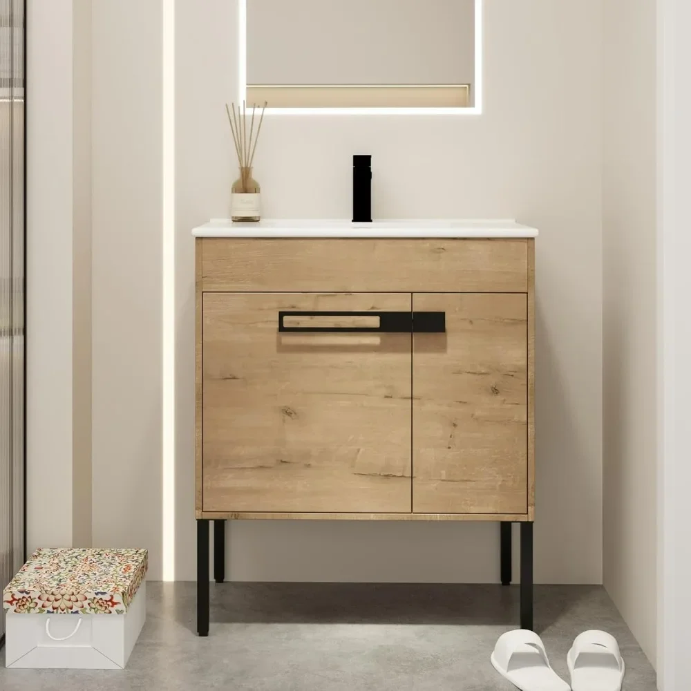 

2-in-1 Wall Mounted & Free Standing Bathroom Vanity with Sink Modern 30" Bathroom Vanity for Small Space-Legs Removable