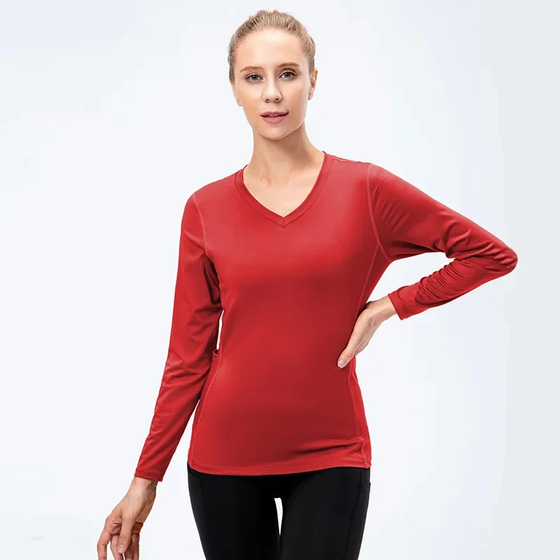 

Women Breathable Long Sleeve Yoga t-Shirts Sport Gym Exercise Top Sexy High Elastic v-Neck Running Shirt Fitness Clothing