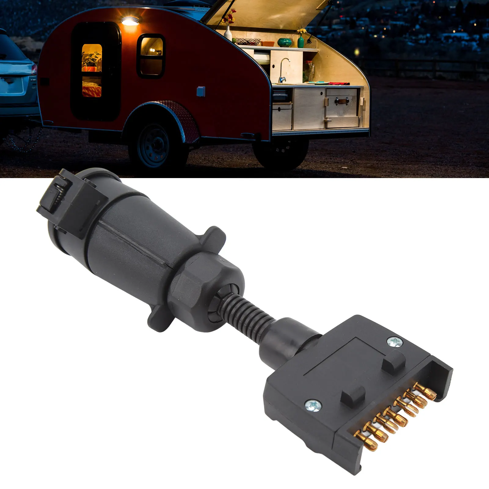 Trailer Adapter Plug 7 PIN Round Female to Flat Male Simple to Operate Wiring Connector for Caravan Boat new