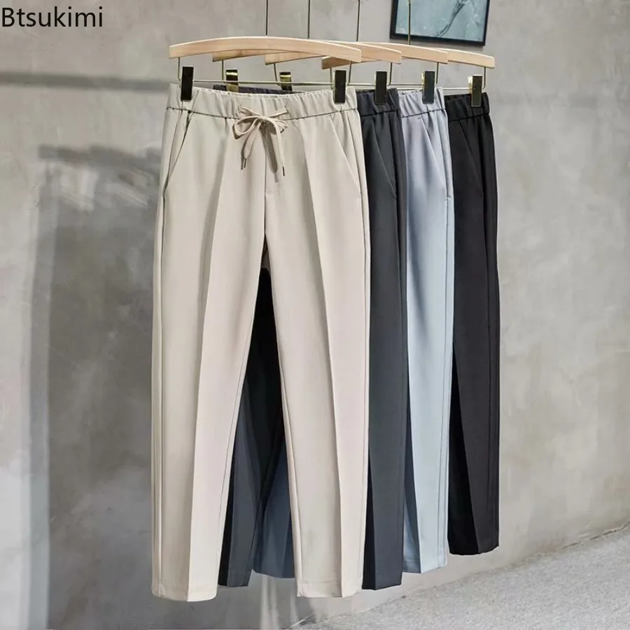 

2025 Men's Fashion Suit Pants Simple Elastic Waist Anti-wrinkle British Style Small Feet Pants Men's Drawstring Casual Trousers