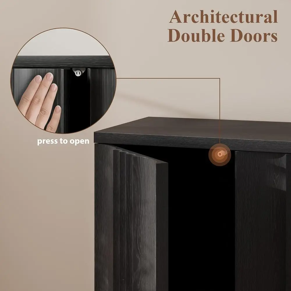 خزانة بوفيه سوداء حديثة مع أرفف قابلة للتعديل، عريضة 31.5، لغرفة المعيشة والمطبخ