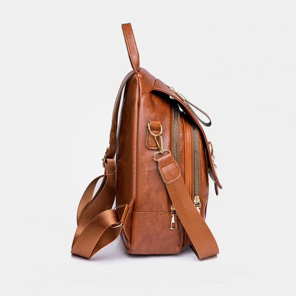 Multi-pocket Backpack Faux Leather Backpack Retro Style Women's Backpack with Anti-theft Features Large Capacity for School