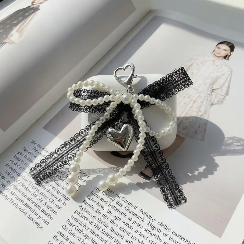 1Pcs Lace Bow Beaded Keychain Sweet Fashion Bowknot Pendant Strap For Phone Bag Women Girl Purse Car Decoration
