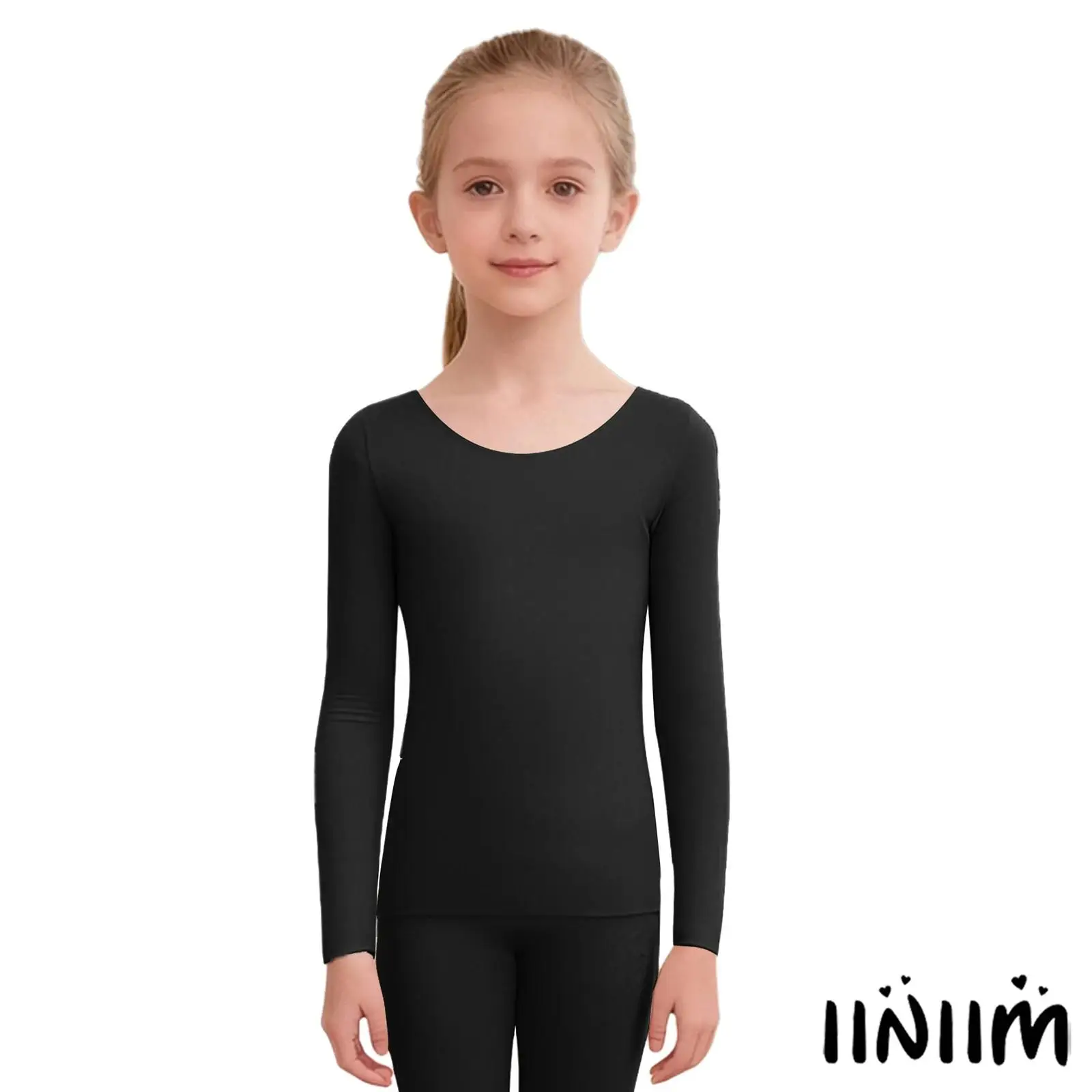 

Бесшовный теплый топ для девочек, термобелье с длинным рукавом и круглым вырезом, пуловер для балета, йоги, гимнастики, танцев