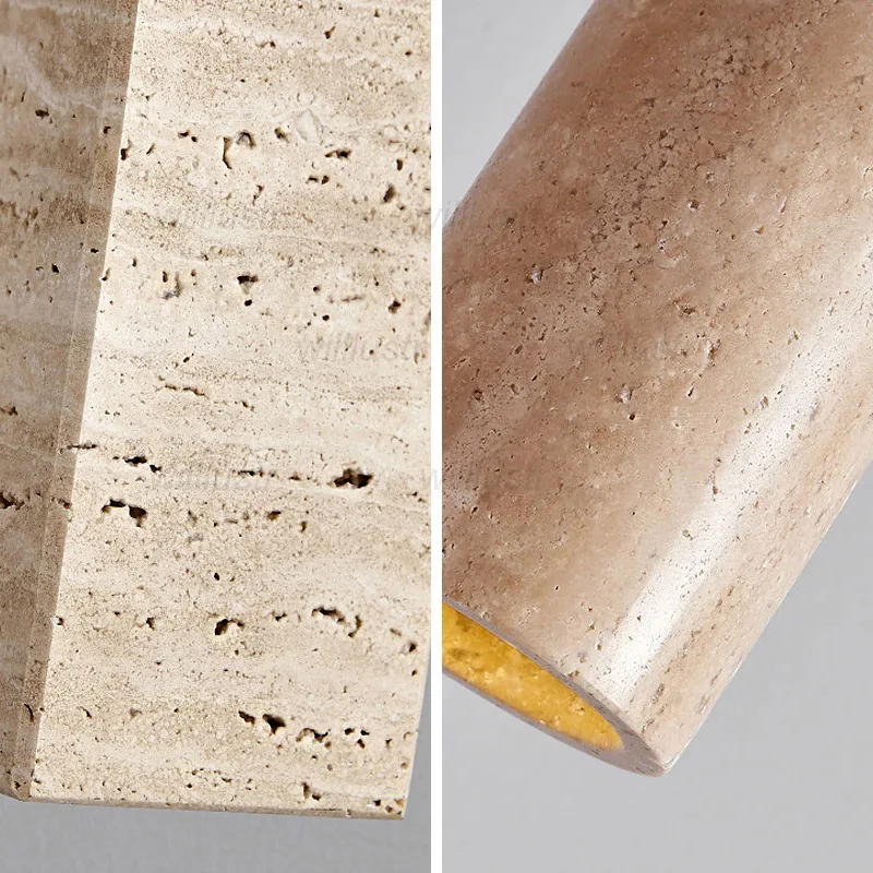 

Stone Cubiod Cylinder Pendant Lamp Yellow Travertine Suspension Light Hotel Cafe Bar Bedside Wood Hanging Ceiling Chandelier