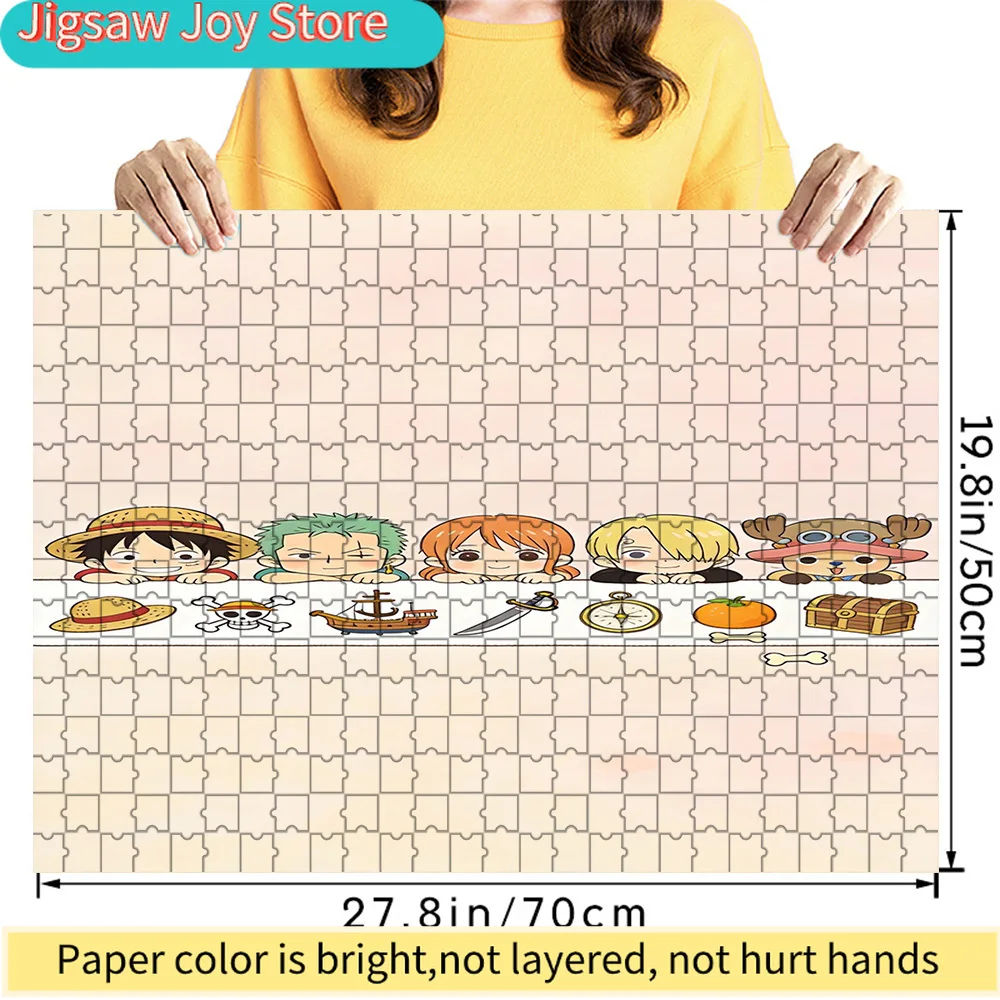 

Премиальный бумажный пазл с изображением милых чиби-персонажей из One Piece (Команда Соломенной Шляпы), показывающих на себя, с культовыми символами, 27,8x19,8 дюймов