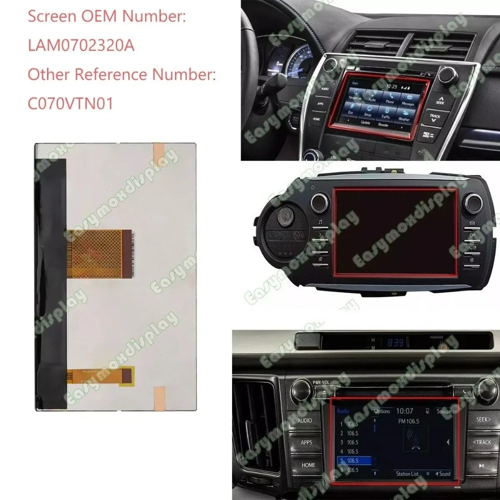 7 Inch Car LCD Display Screen For 15-17 Toyota Camry RAV4 Yaris Radio Navigation  Replacement Panel LAM0702320A C070VTN01