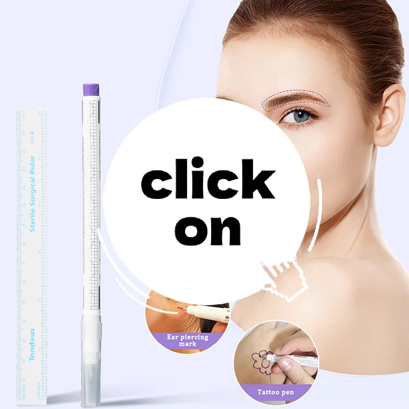 

1pcs Eyebrow Tattoo Skin Marker Pen With Ruler Permanent Makeup White Medical Sterile Surgical Microblading Supplies