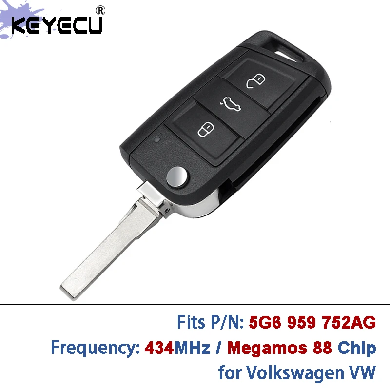 

KEYECU 5G6 959 752AG 5G6959752AG 434 МГц Megamos 88 AES Чип OEM Запчасти Половина Бесключевой Дистанционный Автомобильный Брелок для Volkswagen VW