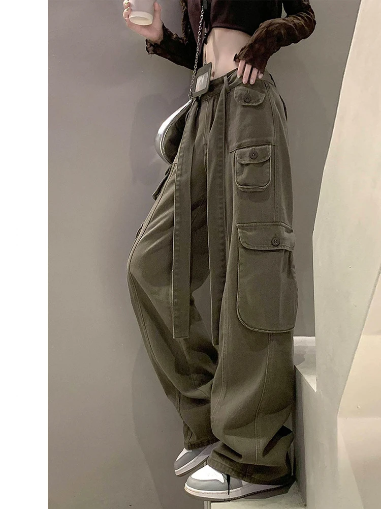 

Женские джинсовые брюки с высокой талией и широкими штанинами, повседневные, в стиле рабочей одежды, весенние, модные, свободные, прямые, длинные