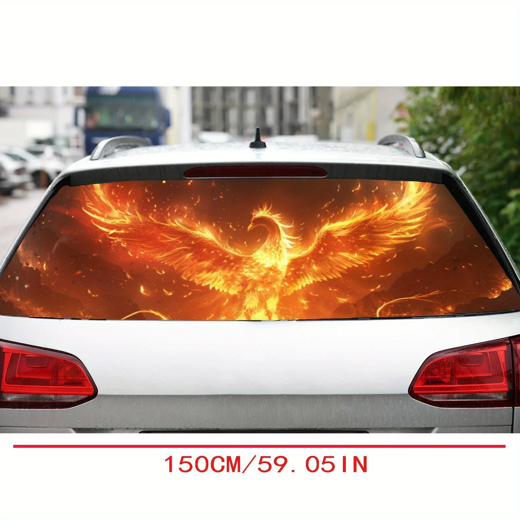 Mythical Flame Phoenix Print Car Rear Windshield Sticker Truck Window See Through Perforated Back Window Vinyl Wrap Decal Self A