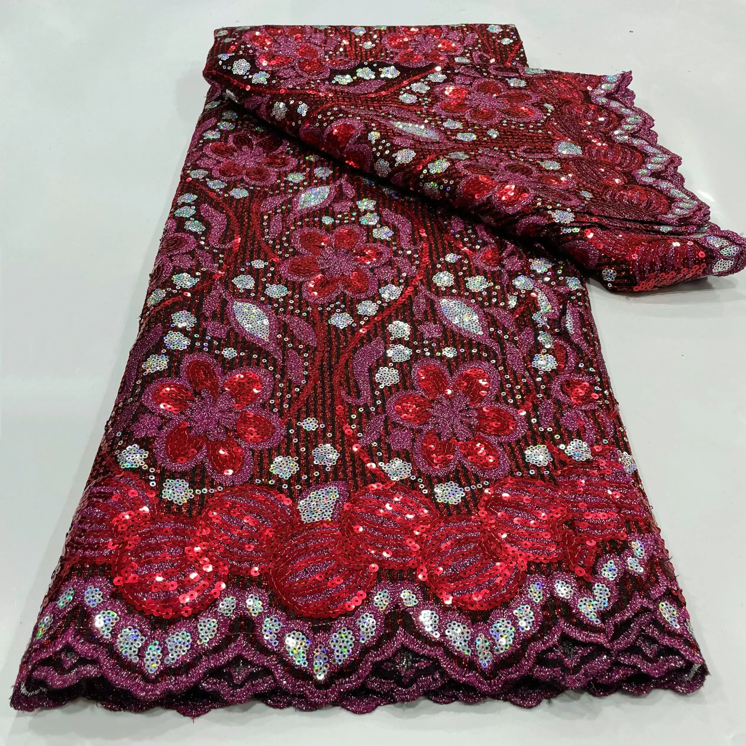 Latest French Sequins Tulle Lace Fabric For Wedding 5 Yards High Quality African Embroidery Nigeria Glitter Mesh Fabric