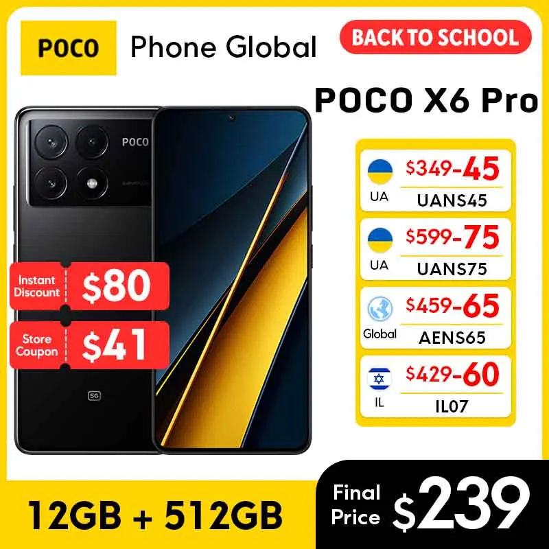 Смартфон POCO X6 Pro 5G, глобальная версия, 12 ГБ ОЗУ, 512 ГБ памяти, процессор Dimensity 8300-Ultra, камера 64 МП с OIS, 6.67-дюймовый 120-герцовый дисплей DotDisplay, 67 Вт зарядка, NFC.