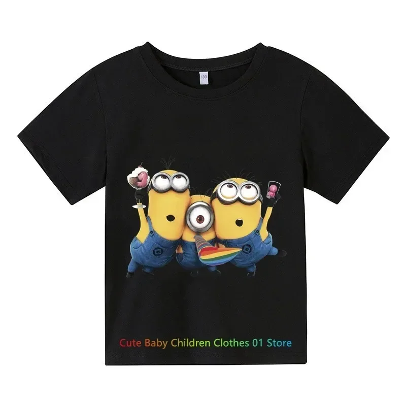 MINISO 2024 Cartoon Minions Summer Kids Cotton T-shirt Boys Girls Fashion Casual Crew Neck Top Short Sleeve T-shirt Boy Clothes