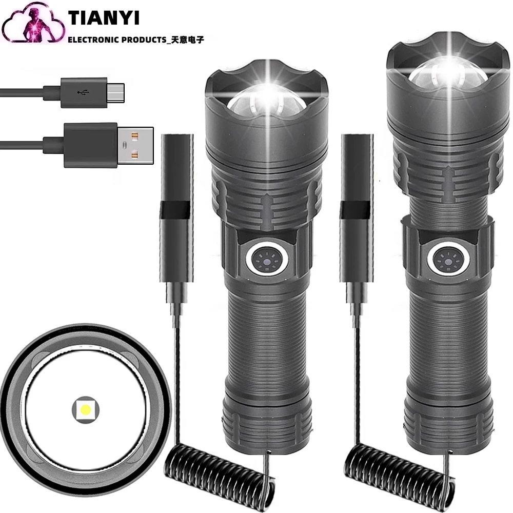 

Белый лазерный мощный фонарик мощностью 30 Вт с зарядкой типа C, светодиод, мощная лампа для наружного освещения с дальним зумом