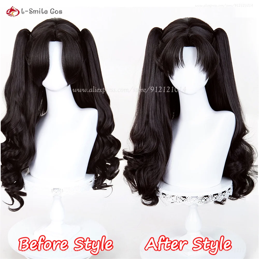 Fate Tohsaka Rin Cosplay Wig 82cm Black Cruly Ponytail Wigs For Women Cosplay Anime Wig Heat Resistant Synthetic Hair Halloween - view 6