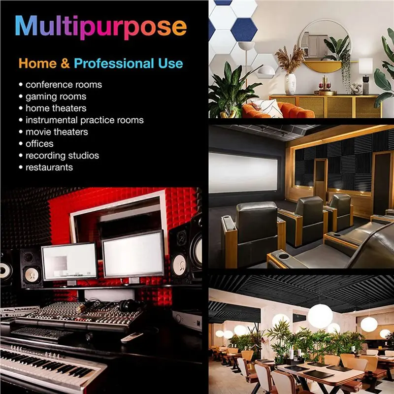 프리미엄 음향 폼 패널, 10팩 30X30x5cm 버섯 모양 스튜디오 웨지 타일, 방음 패널, 블랙