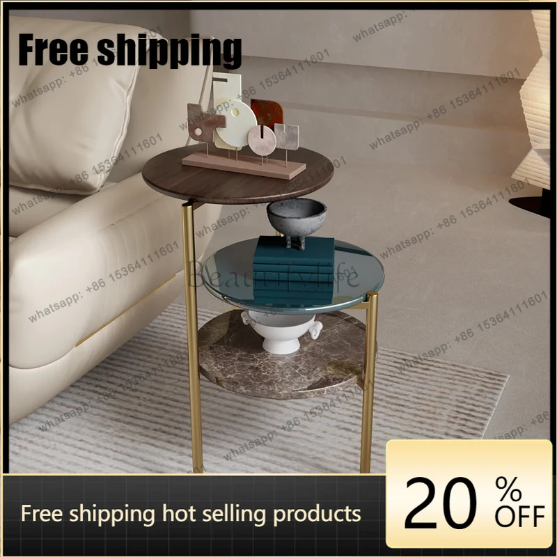Small Round Table Living Room Sofa Side Storage Rack Simple Modern Creative Stainless Steel Marble Corner Table Factory Direct