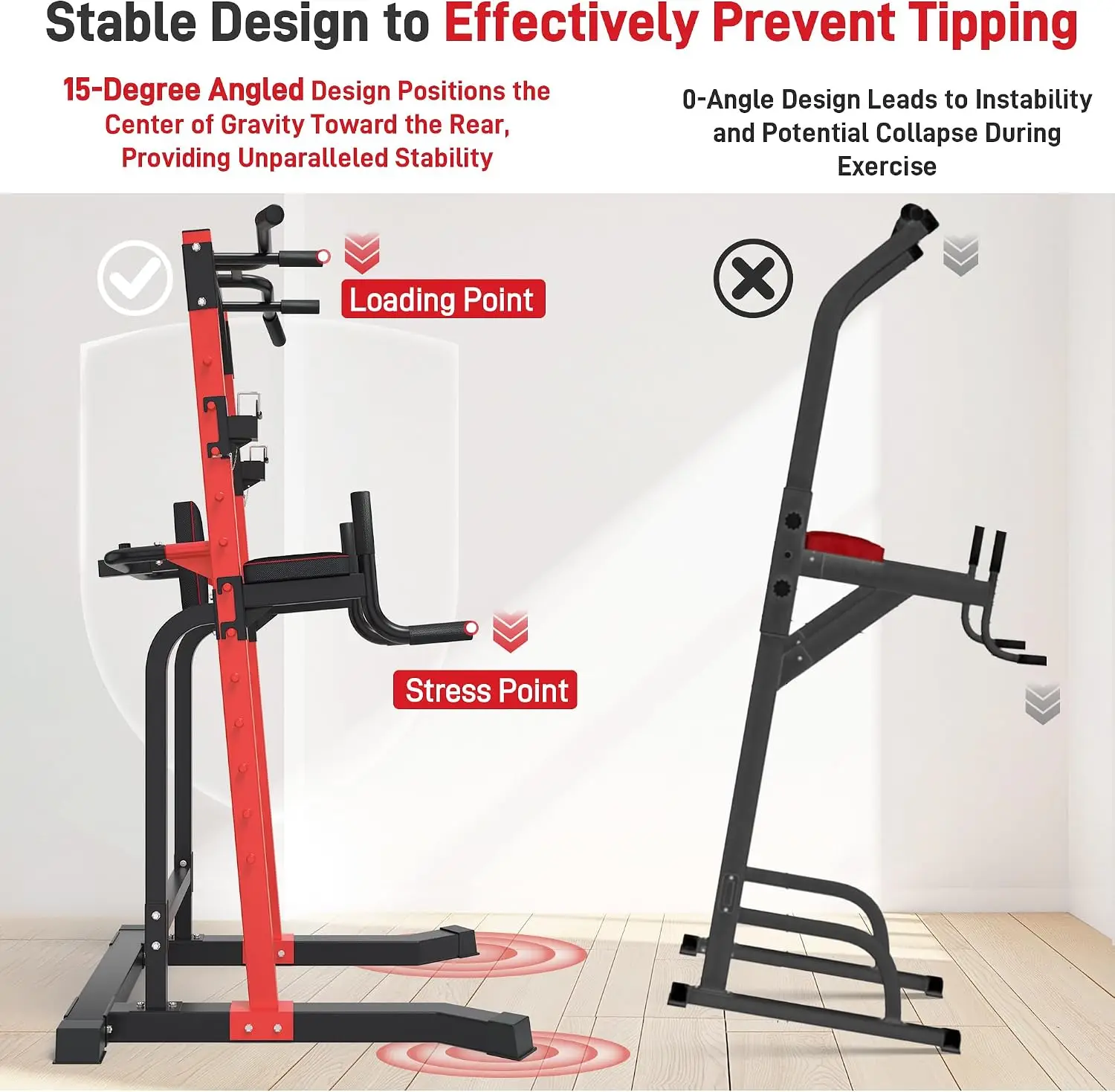 Heavy Duty Power Tower Pull Up Dip Station, Multifunctional Exercise Rack For Home Gym Strength Training And Calisthenics, Height Adjustable Stand, Modern Style view 4
