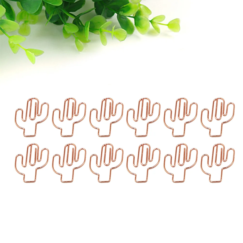 24pcs Cactus Shape Paper Clips Cartoon File Clamps Office Stationery School Supplies Rose Gold Metal Paper Clips