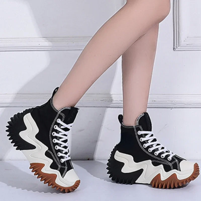 Sneakers Platform Women's Sports Shoes Canvas Vulcanized Shoes Women Lace Up Platform Sneakers Thick Bottom Boots Tenis Feminino