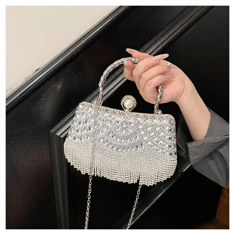 

2025 Autumn 405 New Fashion Diamond Fringed Bag Acrylic Light Luxury Versatile Shoulder Bag Simple Handbag